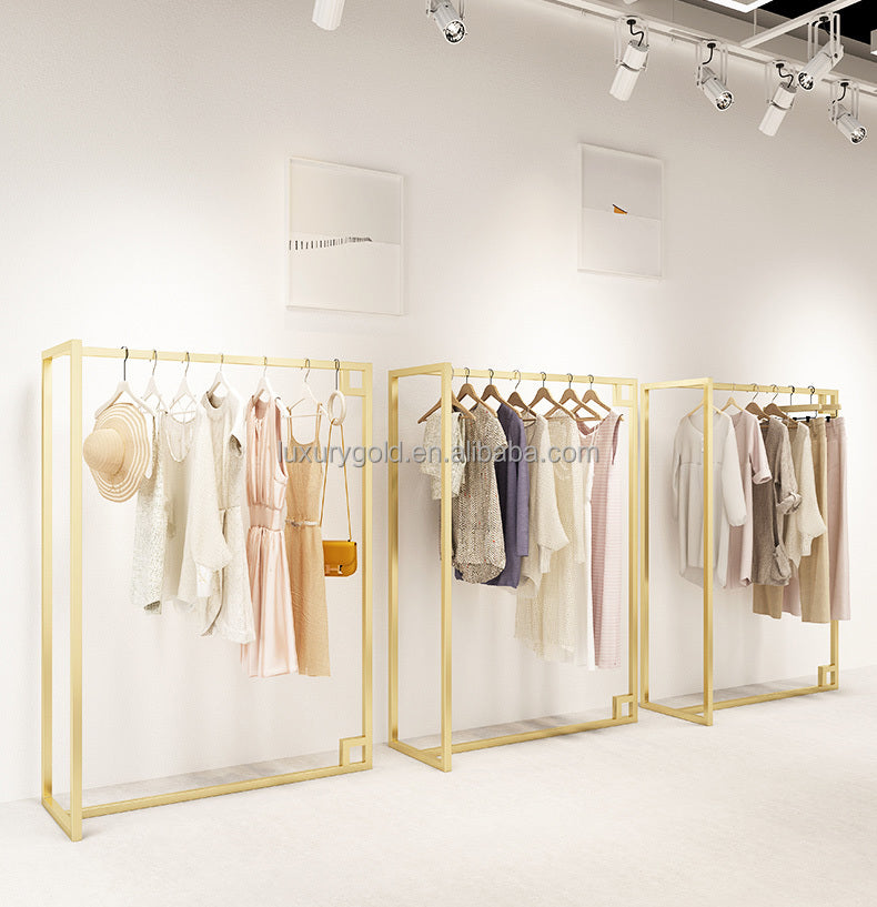 クロスショップ北欧ラグジュアリーゴールドステンレススチールフロアスタンドホルダーハイヘビーデューティー商業衣料品店ディスプレイラック|誉PRINTING