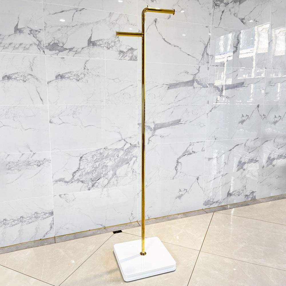 高級ショールームショップフロアスタンドディスプレイ棚女性服店デザイン金属服ゴールドディスプレイスタンド|誉PRINTING