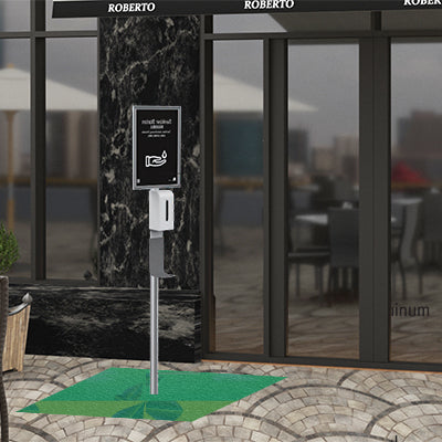 【コロナ対策】自動手指消毒器 A3パネル付フロアタイプ AHS-010|誉PRINTING