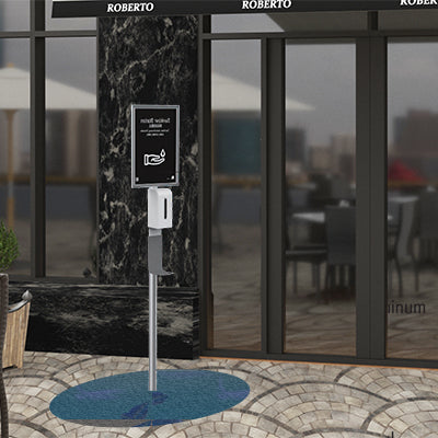 【コロナ対策】自動手指消毒器 A3パネル付フロアタイプ AHS-010|誉PRINTING