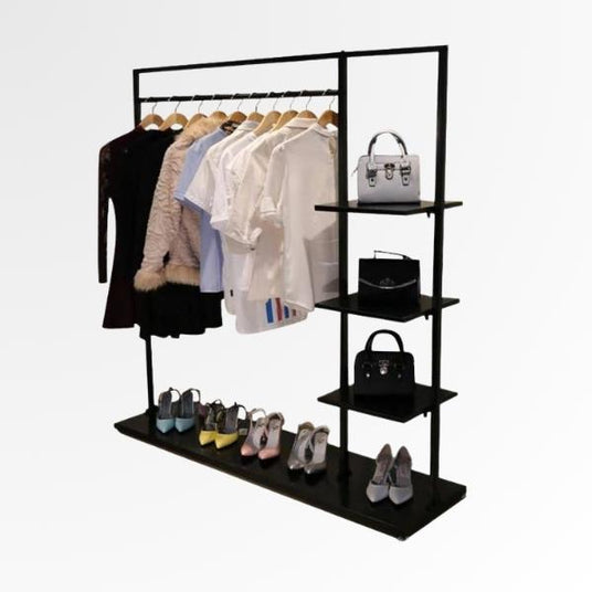 ハンガーシェルフ・アパレル什器｜掛ける＋置くを両立するディスプレイラック｜誉PRINTING