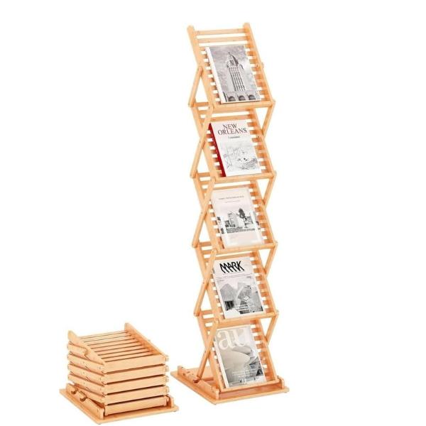 竹製 5段カタログスタンド 折りたたみ式・組立不要  A4/A3 パンフレットラック