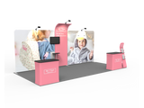 2小間 展示会ブース BOOTH-04｜幅2.4m 壁面2枚＋中央スリムウォール（カウンター2台・モニター付）