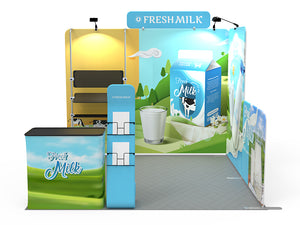 1小間 展示会ブース BOOTH-O｜幅3m ストレート壁面 ヘッダー付き＋サイドウォール2枚＋棚3段