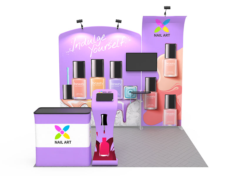 1小間 展示会ブース BOOTH-15｜ファブリック壁面＋スリムウォール（モニター・iPad・什器一式）