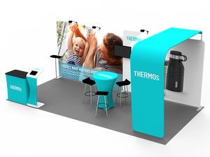 2小間 展示会ブース BOOTH-13｜幅3m ストレート壁面2連＋L型ブリッジ（カウンター・カクテルテーブル付）