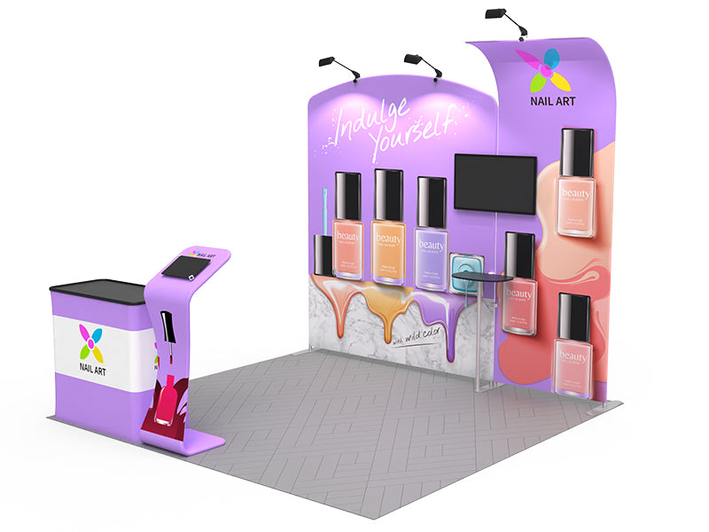 1小間 展示会ブース BOOTH-15｜ファブリック壁面＋スリムウォール（モニター・iPad・什器一式）