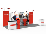 2小間 展示会ブース BOOTH-07｜装飾付きウォール2台＋中央壁面2枚（カウンター2台・什器一式）