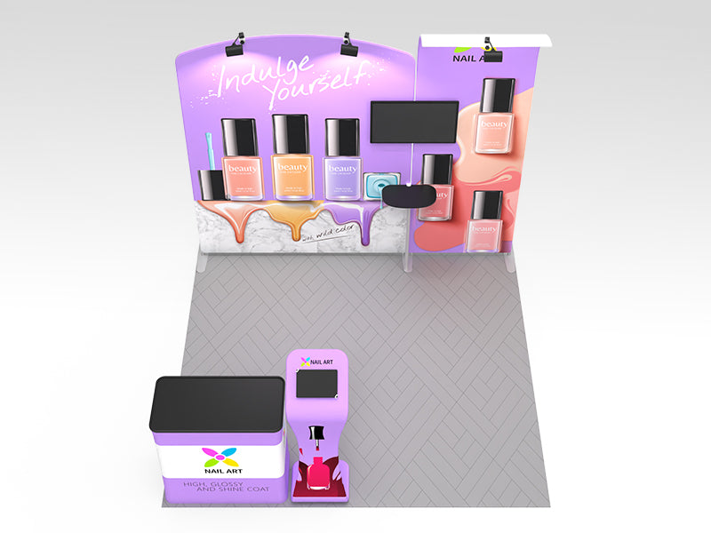1小間 展示会ブース BOOTH-15｜ファブリック壁面＋スリムウォール（モニター・iPad・什器一式）