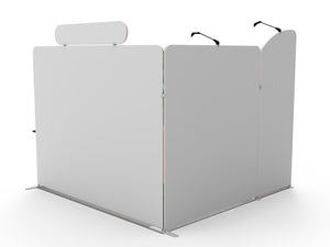 1小間 展示会ブース BOOTH-T｜幅3m ヘッダー付き壁面＋ショーケース（モニター・什器一式）
