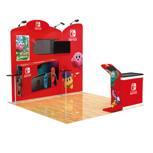 1小間 展示会ブース BOOTH-05｜ヘッダー付き壁面＋スリムウォール（モニター・iPad・什器一式）