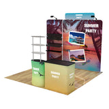 1小間 展示会ブース BOOTH-D｜幅3m ストレート壁面 ヘッダー付き＋棚3段＋ショーケース（カウンター付）