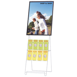 パネル付スリムパンフレットスタンド PR-220 | A4三つ折り 4列2段 | B2パネル掲示可能