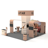 4小間 展示会ブース BOOTH-01｜アイランドタワー＋傾斜アーチスタンド2基（ショーケース・カクテルテーブル付）