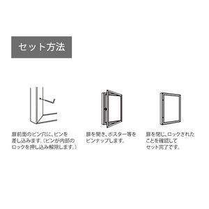 壁面掲示板 613 埋め込み・連接対応 ピンロック内扉式ケース ポスター設置・扉開閉方法｜誉PRINTING