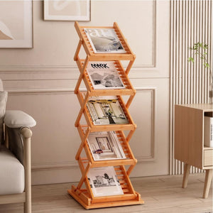 竹製 5段カタログスタンド｜折りたたみ式・組立不要｜ A4/A3 パンフレットラック