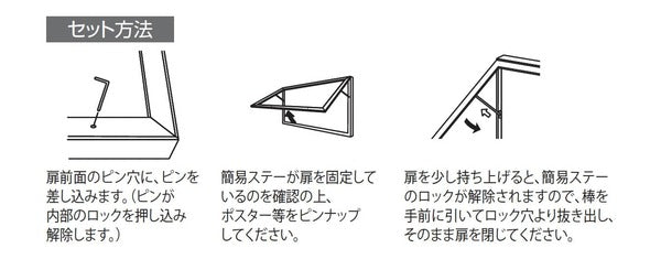 大型壁面掲示板 6613 はね上げ式 ピンロック ロック解除・ポスター設置・扉開閉方法｜誉PRINTING