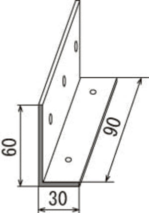 看板用壁面取付アングル 穴加工付きL型金具寸法図｜誉PRINTING