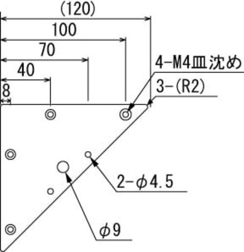 看板用三角コーナー金具 補強プレートの寸法図｜誉PRINTING