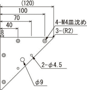 看板用三角コーナー金具 補強プレートの寸法図｜誉PRINTING