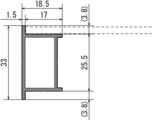 看板用土台フレーム部材 670BB アルミ棒材の断面寸法図 33×18.5mm｜誉PRINTING