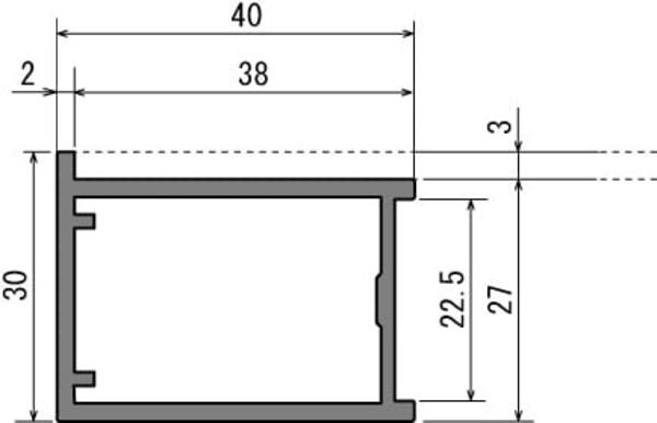 大型看板用土台フレーム部材 673BB アルミ棒材40×30mm 断面寸法図｜誉PRINTING