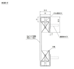 掲示ボード 697 サイドフレームレス マグネット掲示板 パネル固定・壁面取付構造の断面図｜誉PRINTING