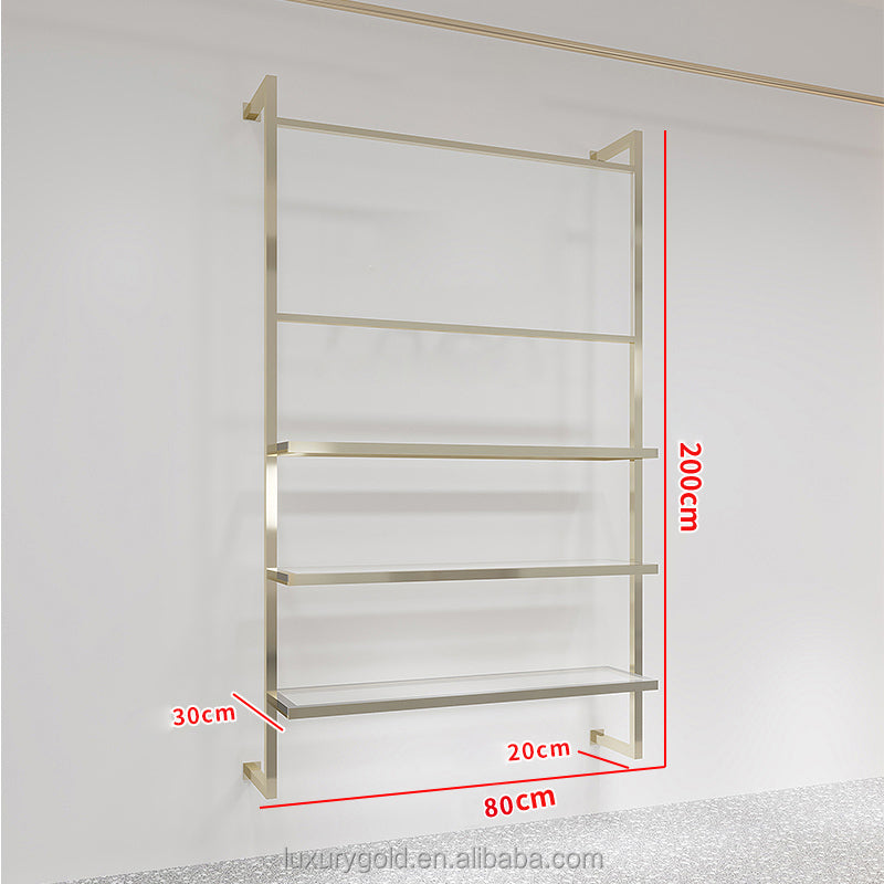 ウォールシェルフ・壁面什器 ゴールドディスプレイラック 壁掛け設計で