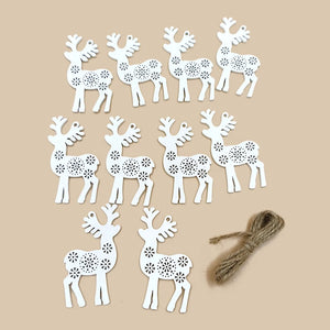 イベント・クリスマス装飾｜木製シカのオーナメントセット(10個入)