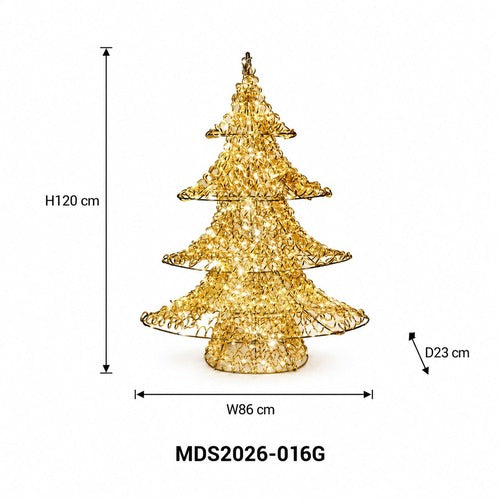 LEDクリスマスツリーオブジェ 120cm ゴールド装飾 サイズ・寸法画像｜誉PRINTING