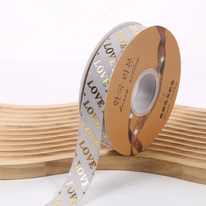 ゴールド箔LOVEグログランリボン 50ヤード