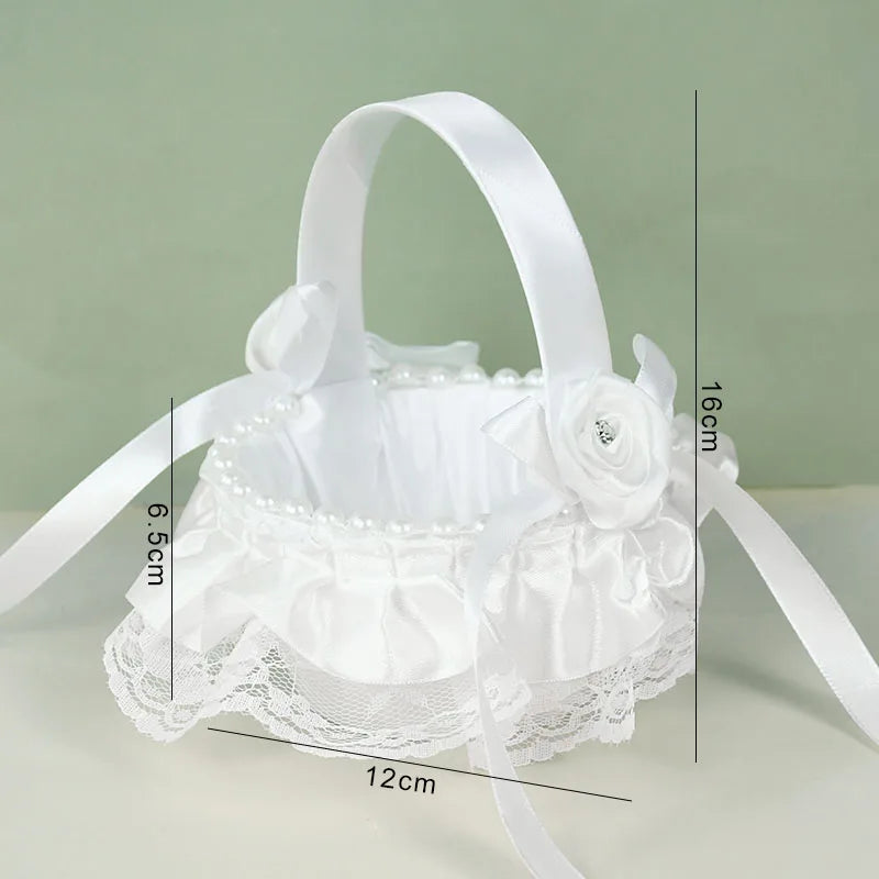 シルク製ホワイト フラワーガールバスケット（20cm）