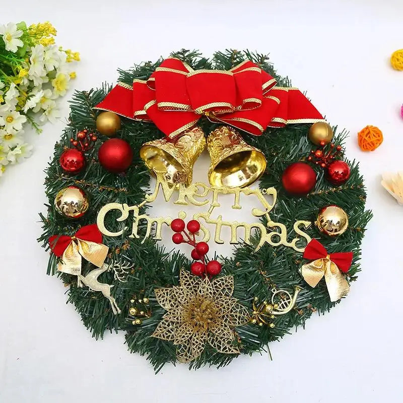 イベント・クリスマス装飾｜赤いリース ゴールド窓壁飾り