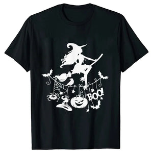 イベント・ハロウィングッズ｜レディース ハロウィン魔女柄Tシャツ (S～XXL)