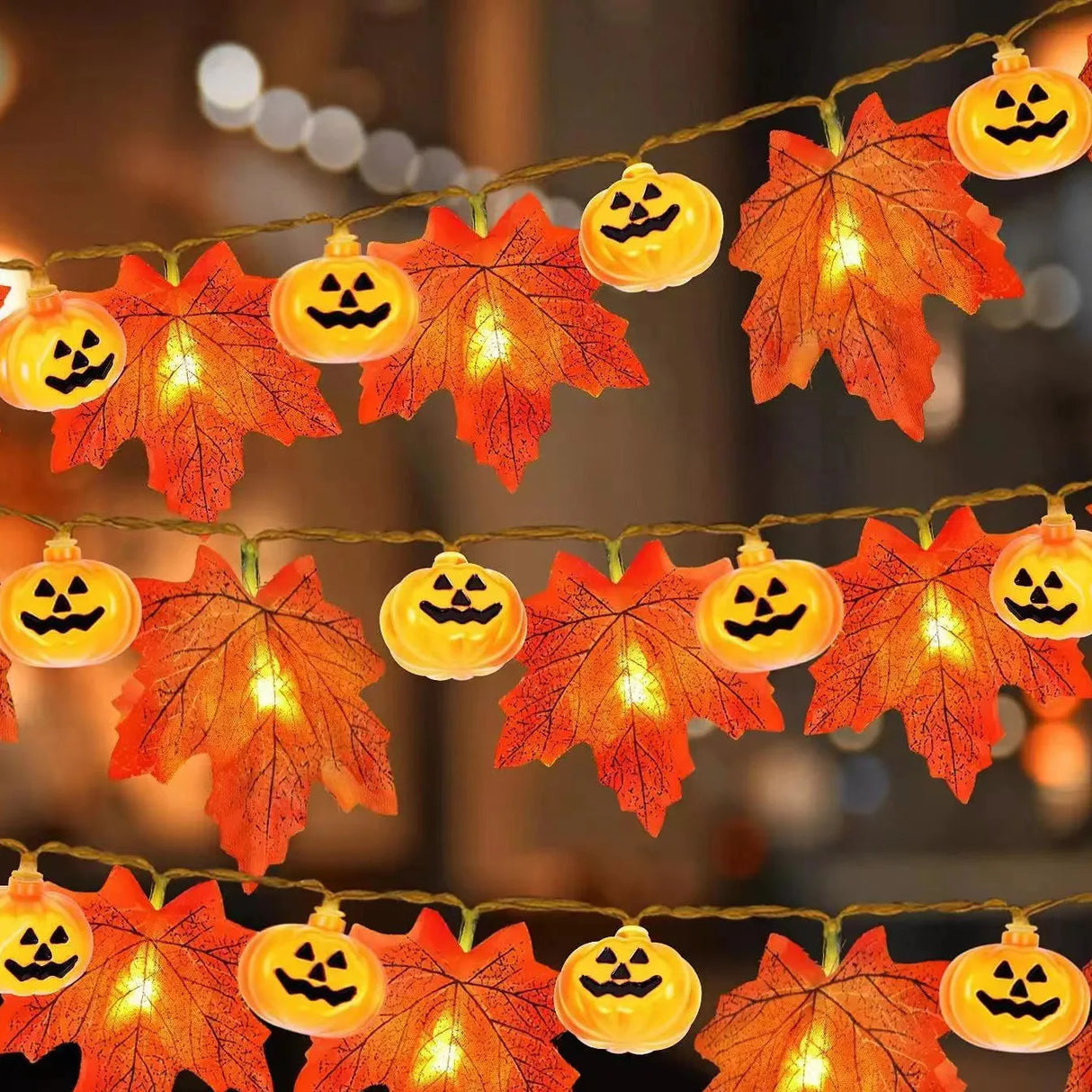 イベント・ハロウィン装飾｜LEDメープルリーフガーランドライト(1.5m)