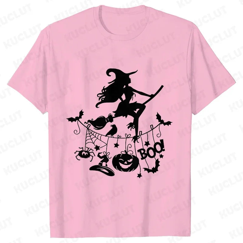 イベント・ハロウィングッズ｜レディース ハロウィン魔女柄Tシャツ (S～XXL)