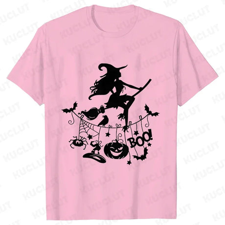 イベント・ハロウィングッズ｜レディース ハロウィン魔女柄Tシャツ (S～XXL)