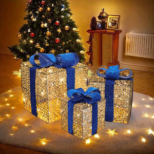 イベント・クリスマス装飾｜LEDリボン付きクリスマスギフトボックス(3個セット)