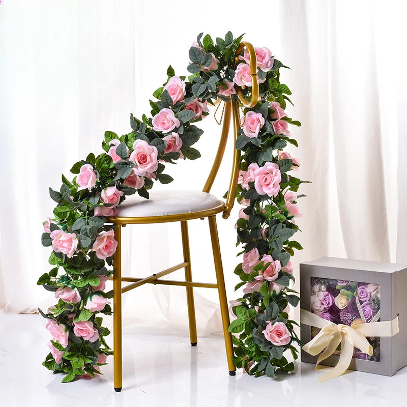 16頭の人工バラつる 植物装飾 220cm｜誉PRINTING