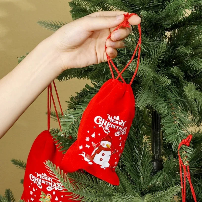イベント・クリスマス装飾｜クリスマス柄ベルベット巾着バッグセット(XS/S/M/L)