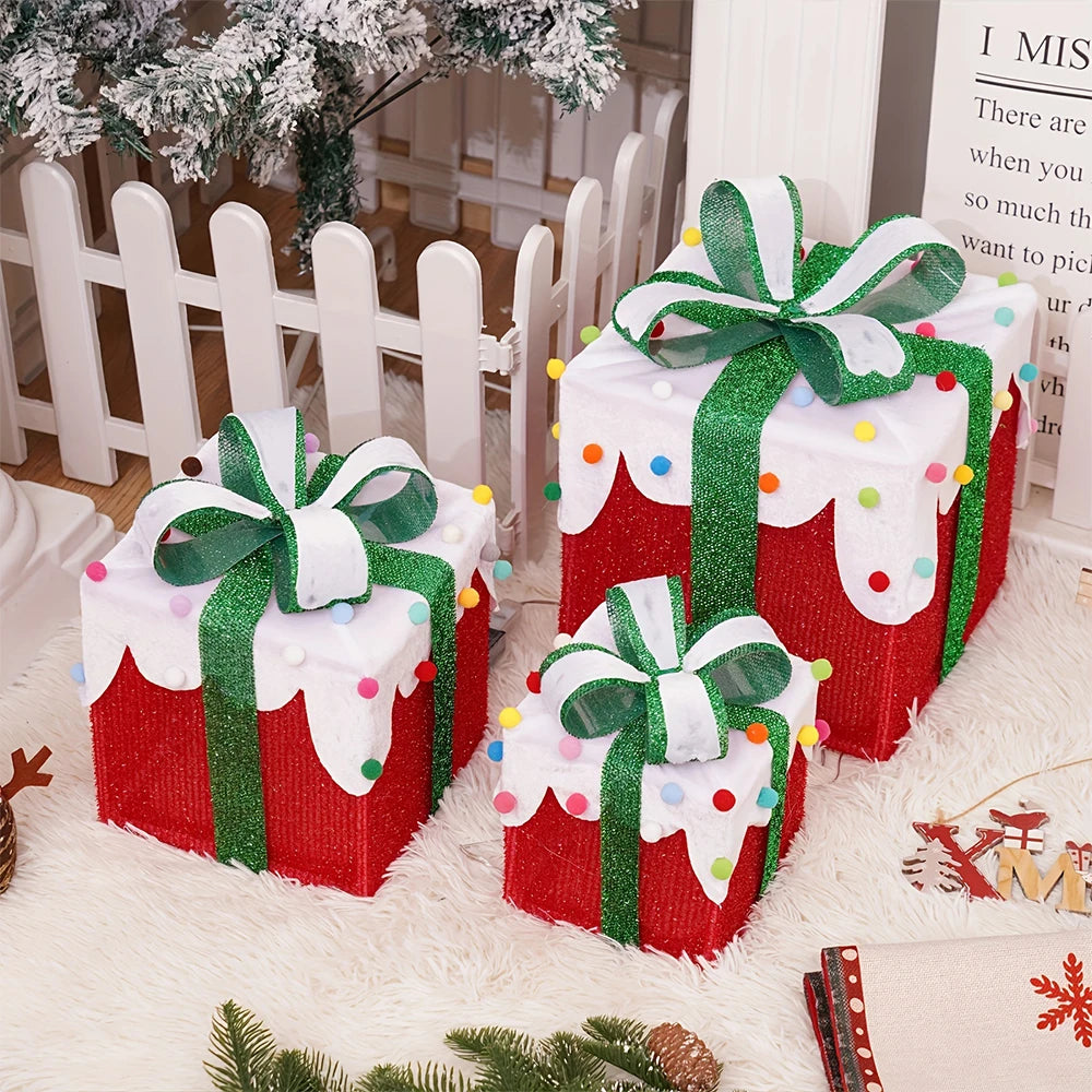 イベント・クリスマス装飾｜ライト付きクリスマスギフトボックス(3個セット)