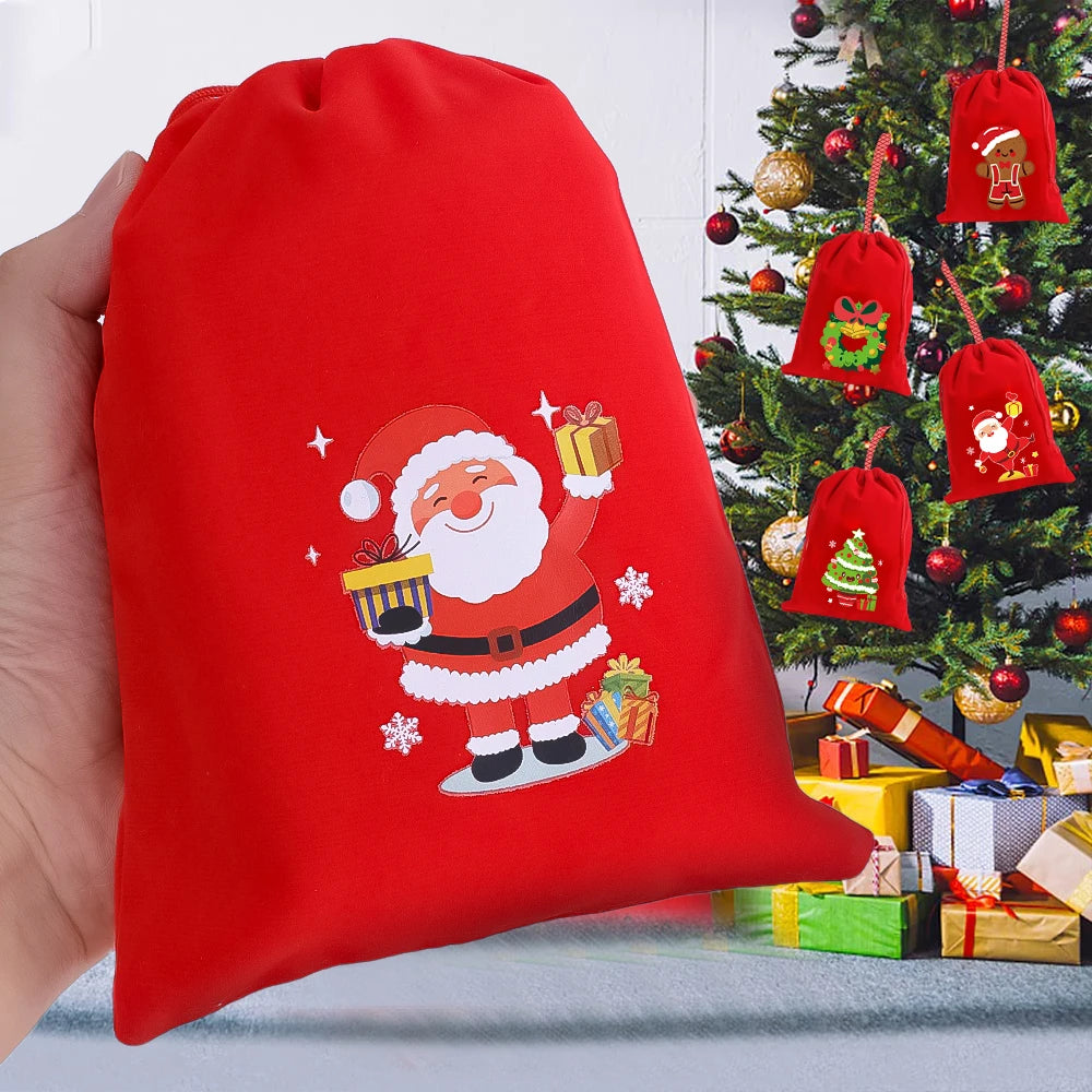 イベント・クリスマス装飾｜クリスマス柄ベルベット巾着バッグセット(XS/S/M/L)