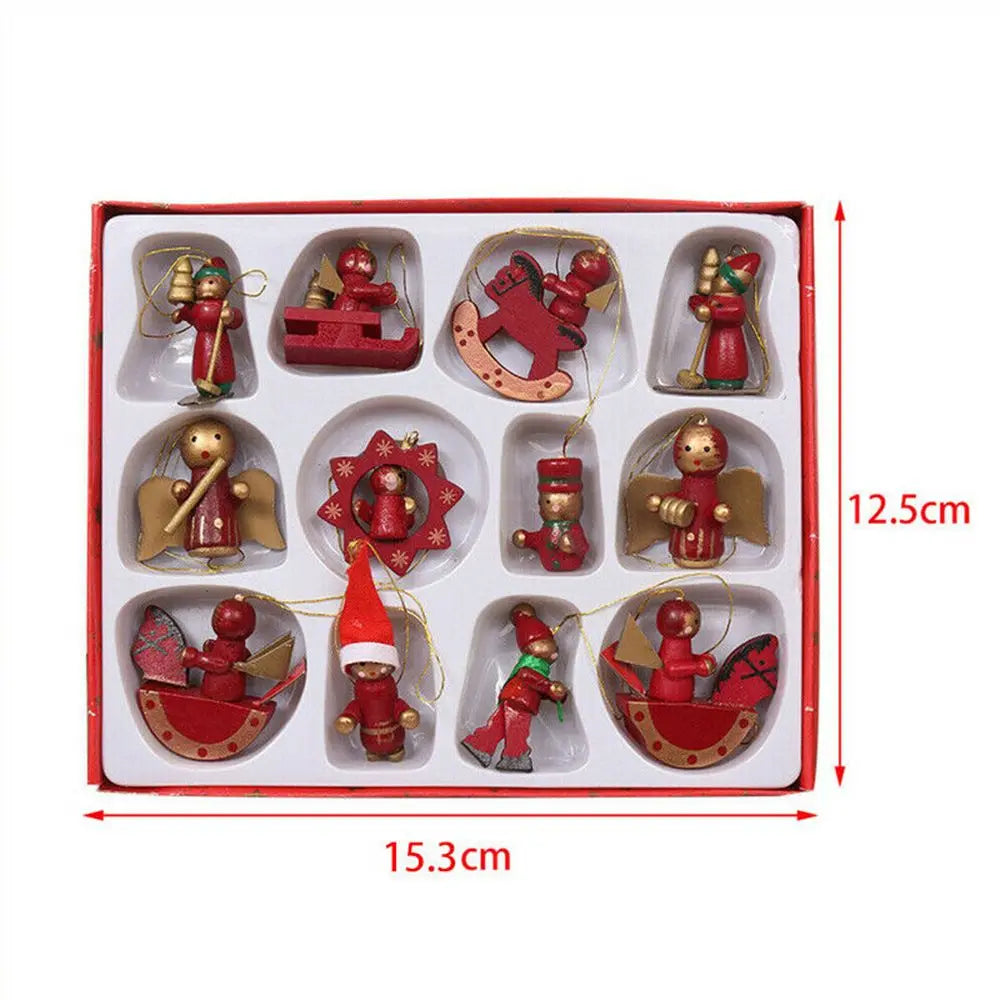 イベント・クリスマス装飾｜12個入り 木製クリスマスオーナメントセット