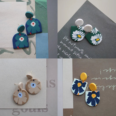 アールデコ風花柄ポリマークレイイヤリングセット｜誉PRINTING