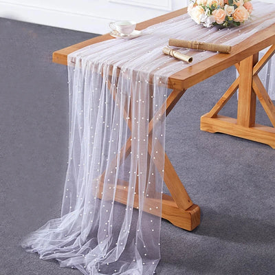 ホワイトパールレーステーブルランナー 75x300CM