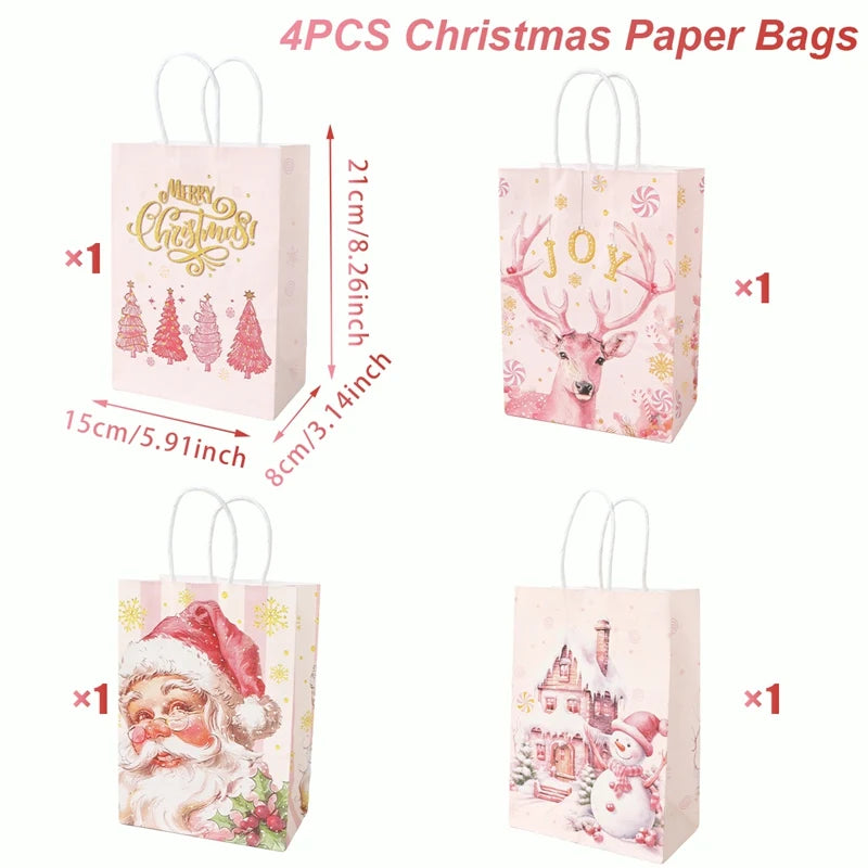 イベント・クリスマス装飾｜クリスマスクラフト紙ギフトバッグセット(4枚入)