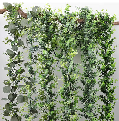フェイクユーカリラタン人工植物つるグリーン柳の葉シルクアイビー壁掛けガーランドホームウェディングパーティー装飾｜誉PRINTING
