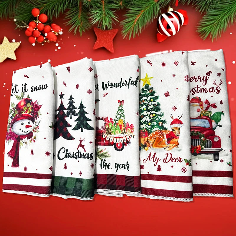 クリスマスグッズ・ ノベルティ用品｜クリスマス柄タオル5枚セット | 40×60c