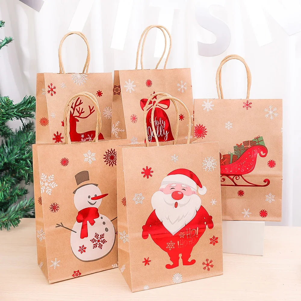 イベント・クリスマス装飾｜クラフト紙クリスマス柄ギフトバッグセット(1枚～10枚入)