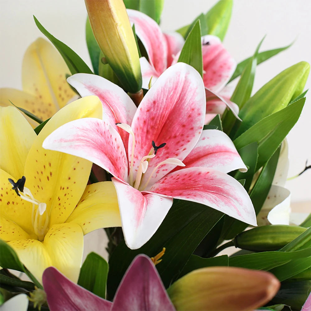 本物そっくりの3Dプリントユリの枝造花・白いフェイクフラワー・結婚式・家庭